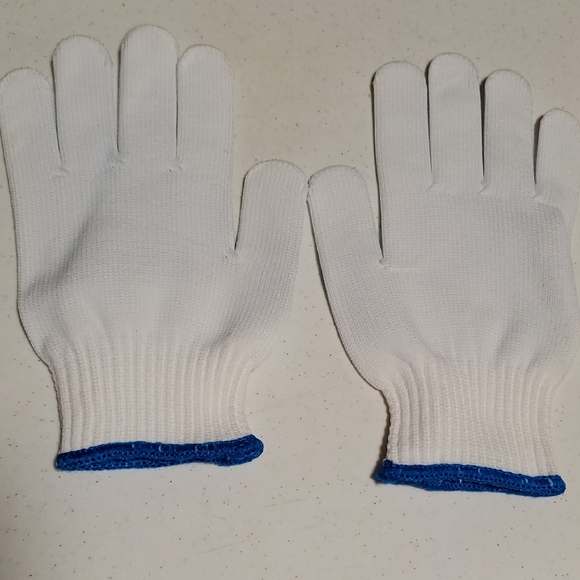 White Gloves with Blue Grip Dots - Picture 2 of 2